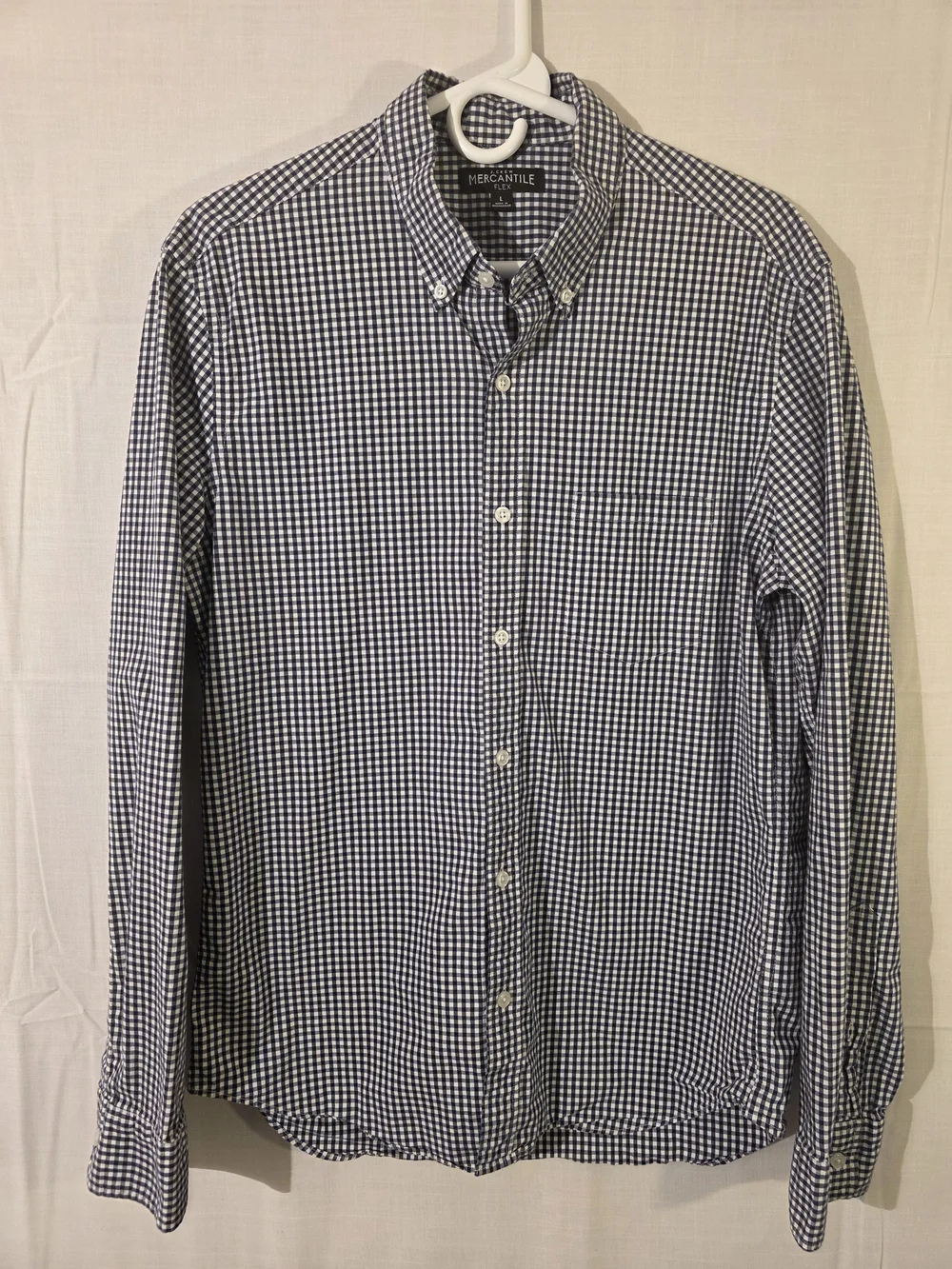 J. Crew Mercantile Flex Performance Navy/ White Gingham Plaid Button-Down Shirt
